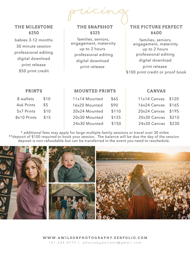 2025 Photography Pricing